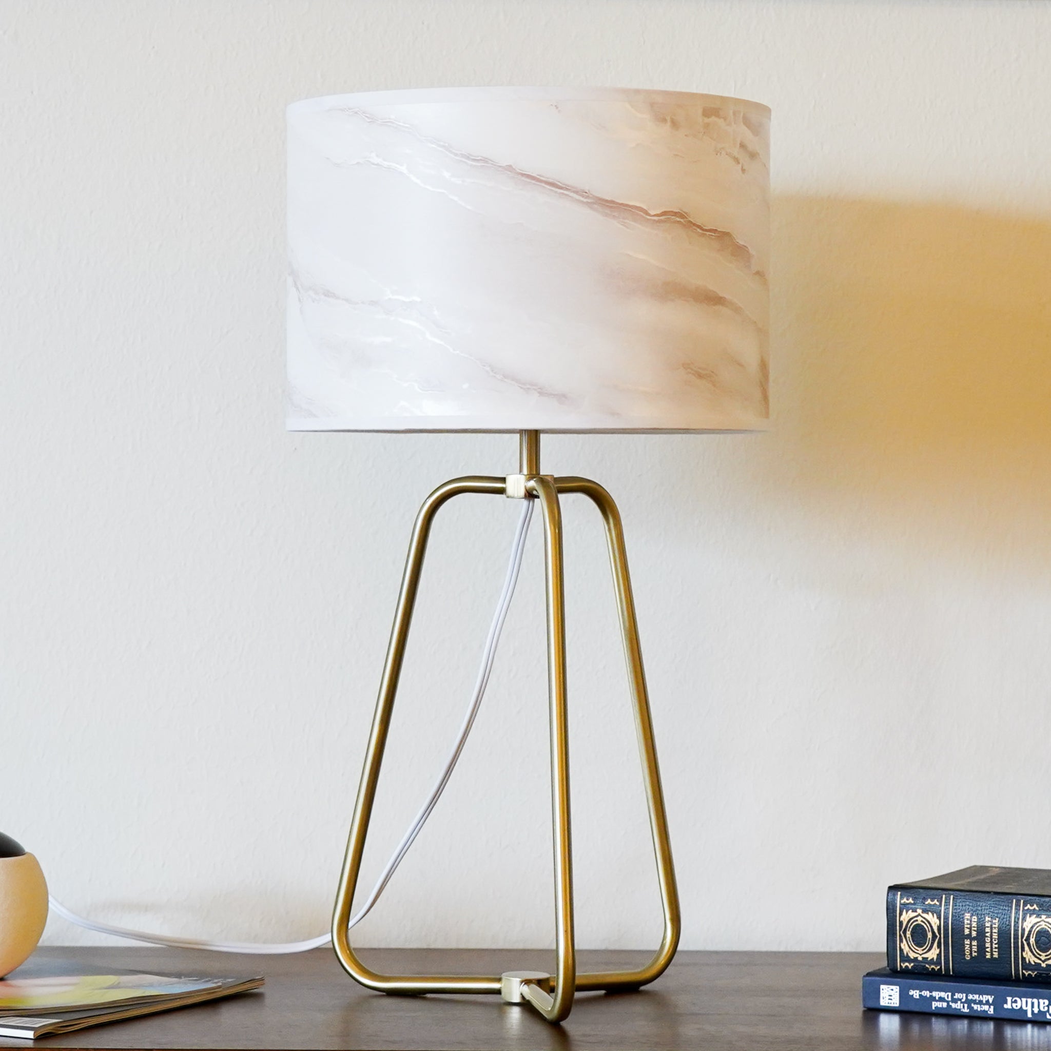 Triton Marble Lampshade Table Lamp - Bronze