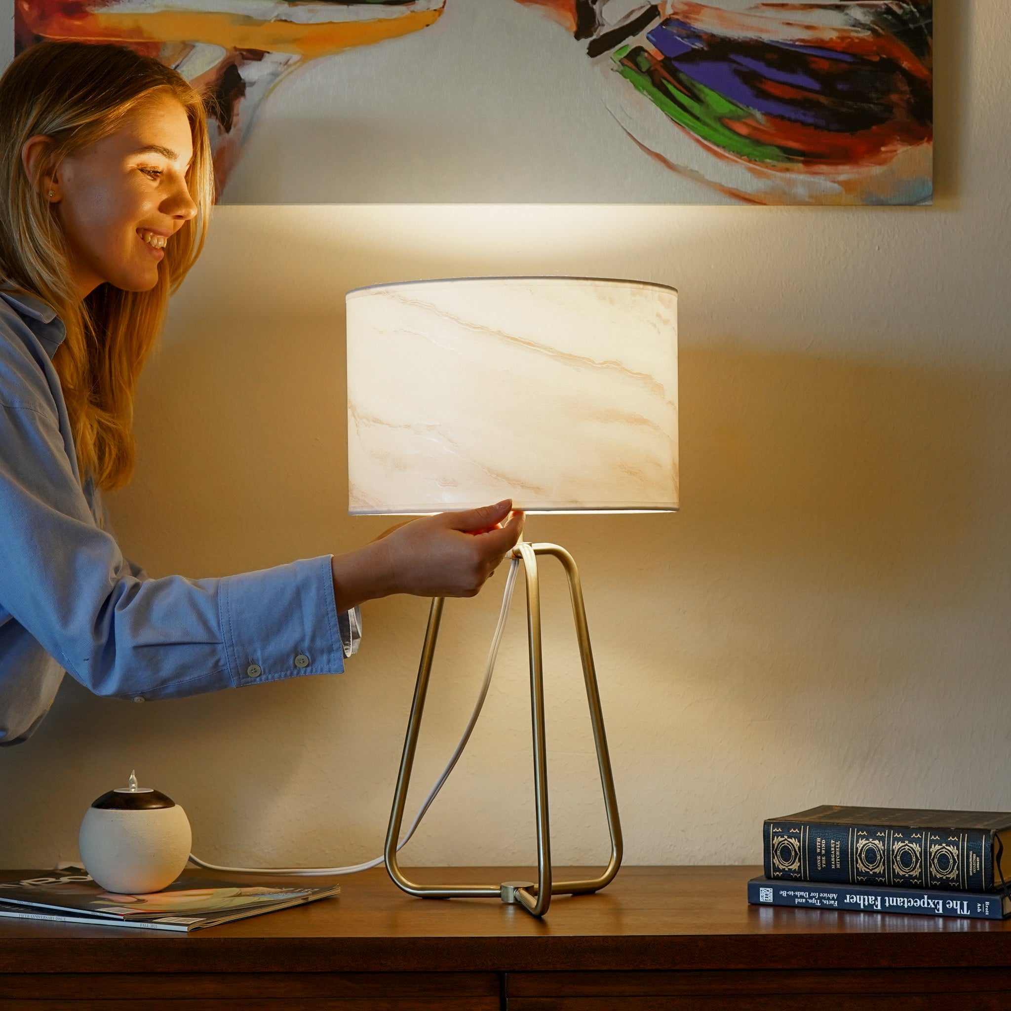 Triton Marble Lampshade Table Lamp - Bronze