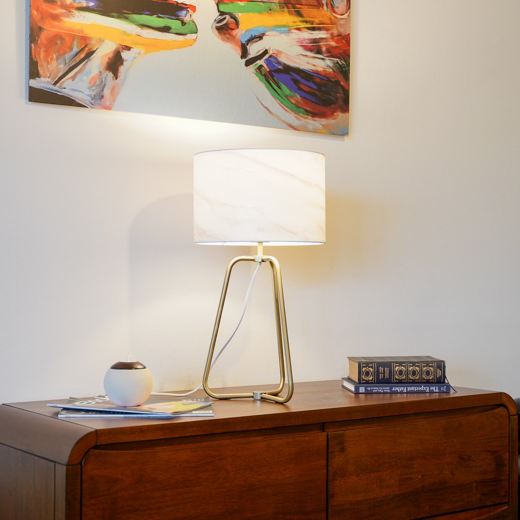 Triton Marble Lampshade Table Lamp - Bronze