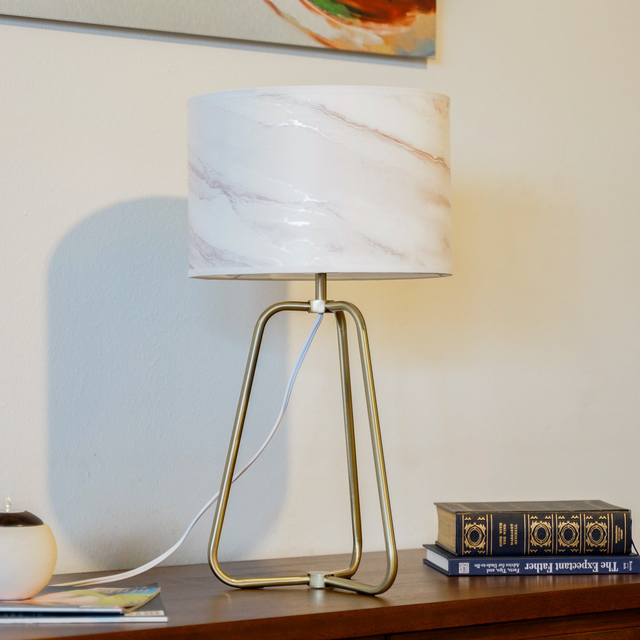 Triton Marble Lampshade Table Lamp - Bronze