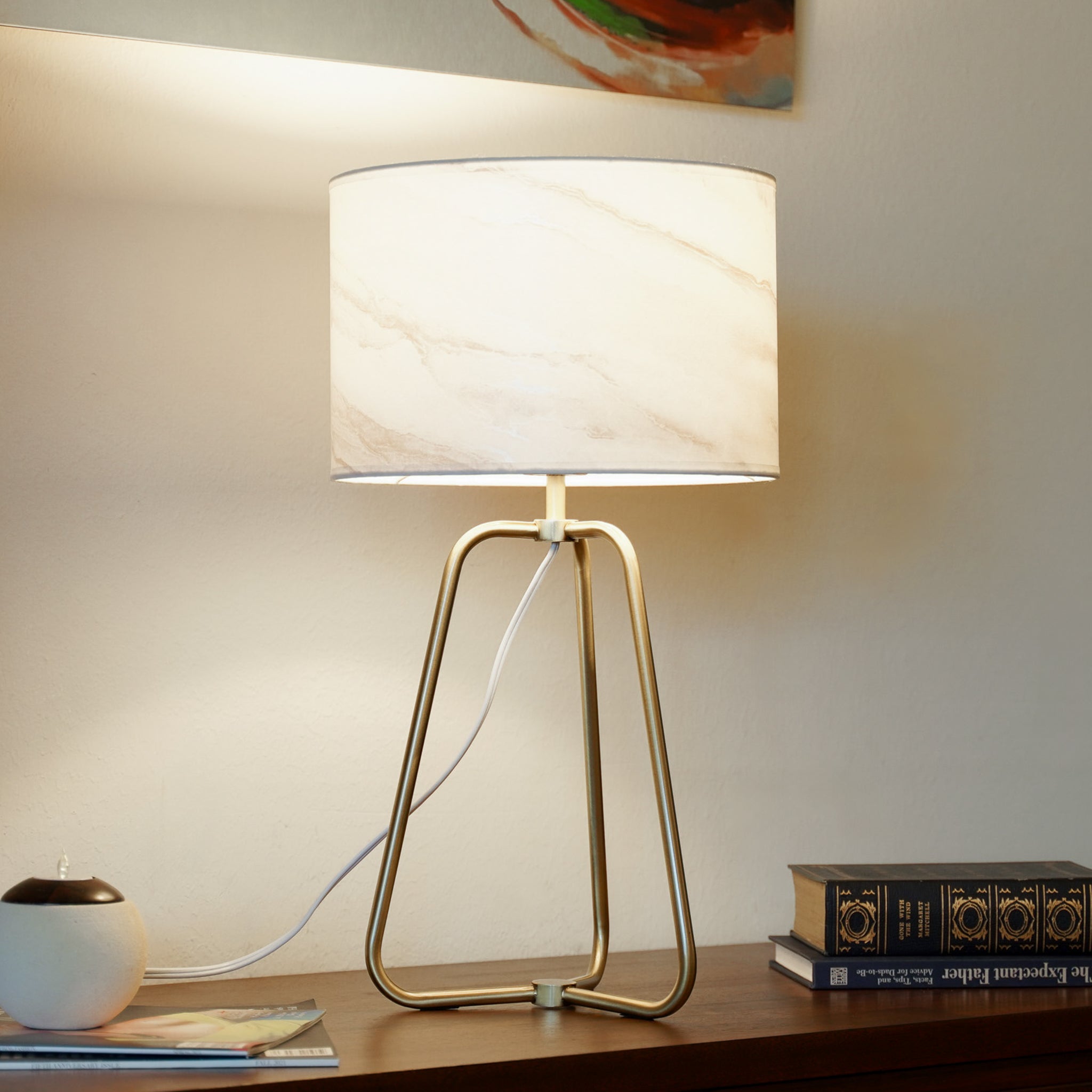 Triton Marble Lampshade Table Lamp - Bronze