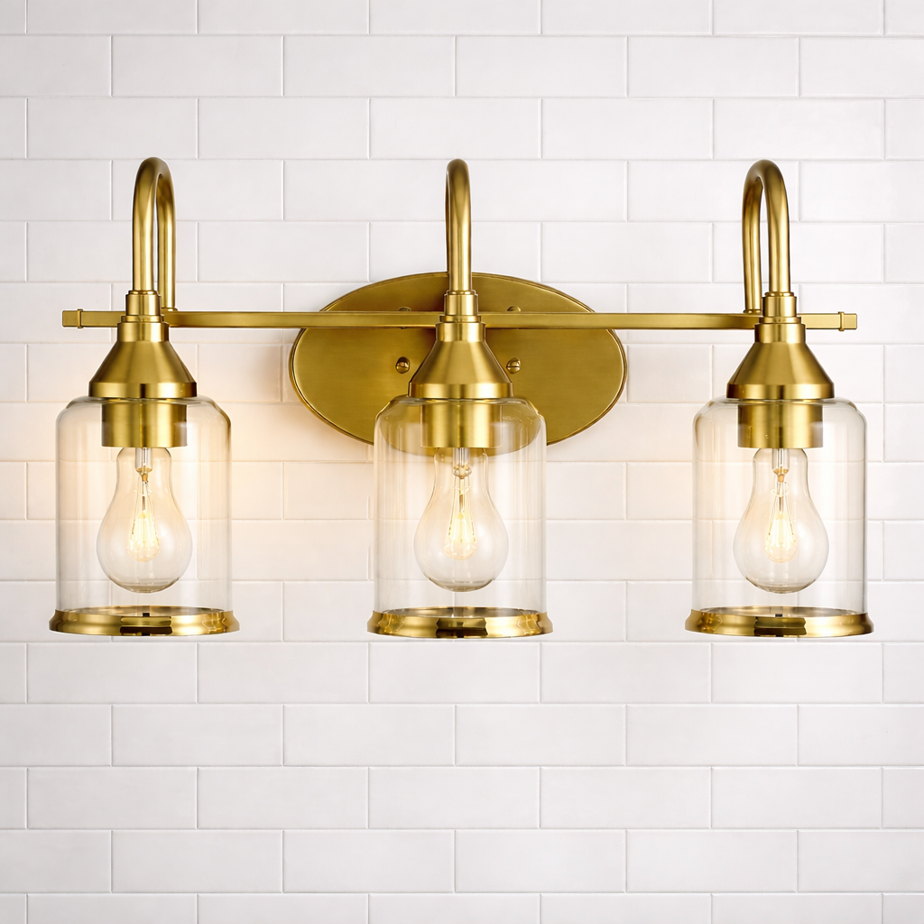 Twilight Vanity Light | Brushed Gold & Three-Light Clear Glass Design | MidinMod