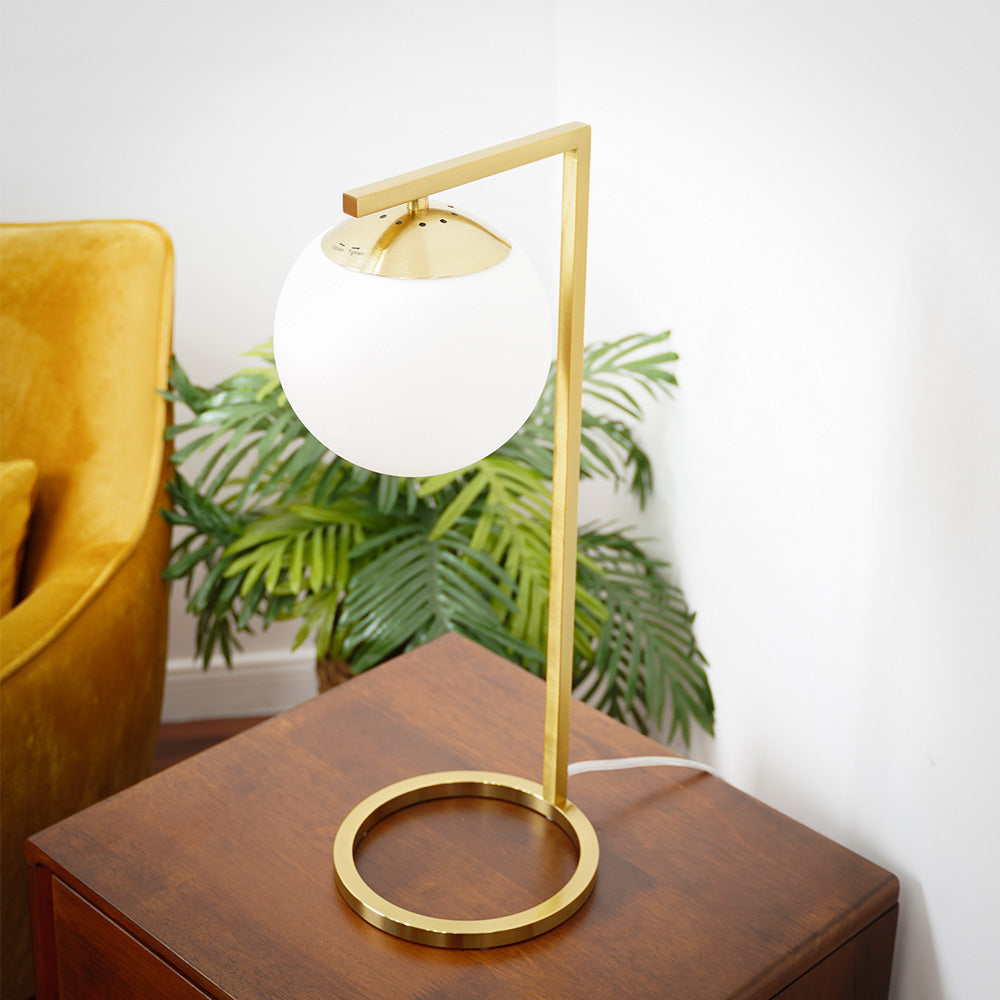 Velvet Globe Table Lamp White Opal Glass with Dimmer Switch Inline