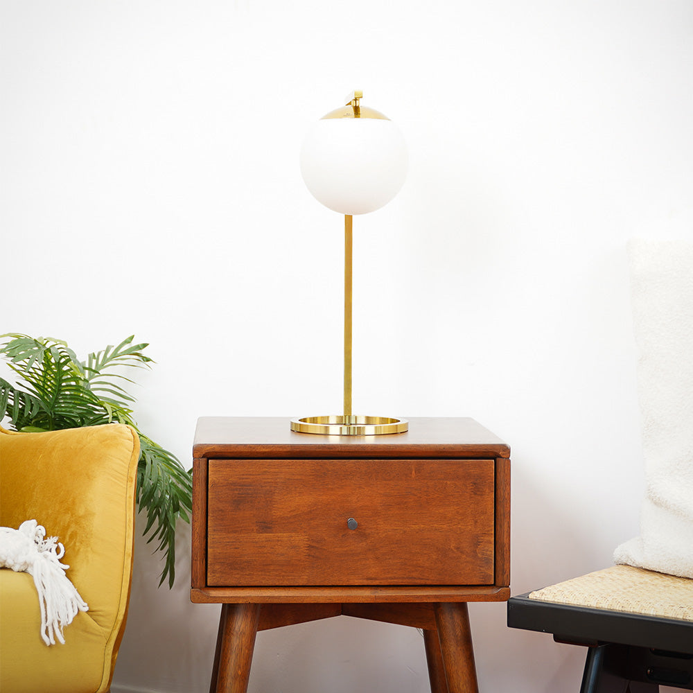 Velvet Globe Table Lamp White Opal Glass with Dimmer Switch Inline