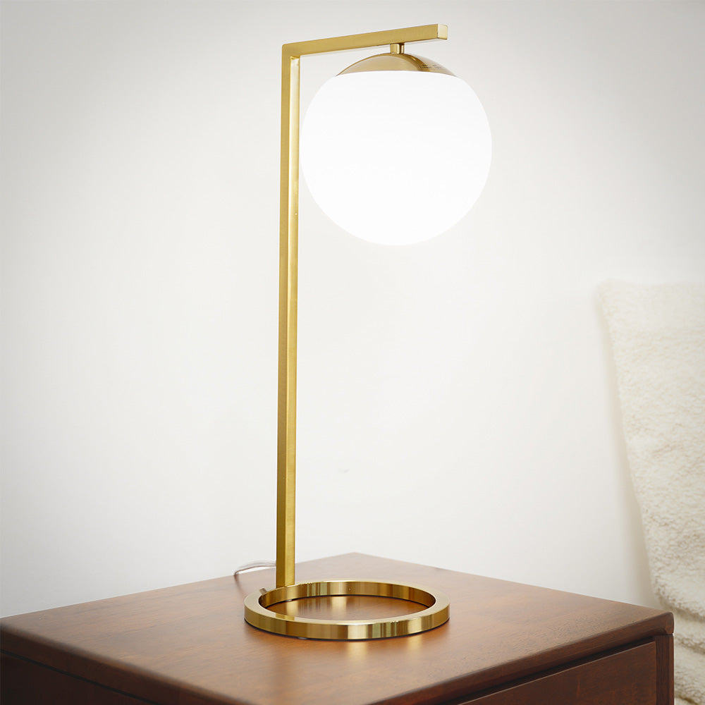 Velvet Globe Table Lamp White Opal Glass with Dimmer Switch Inline