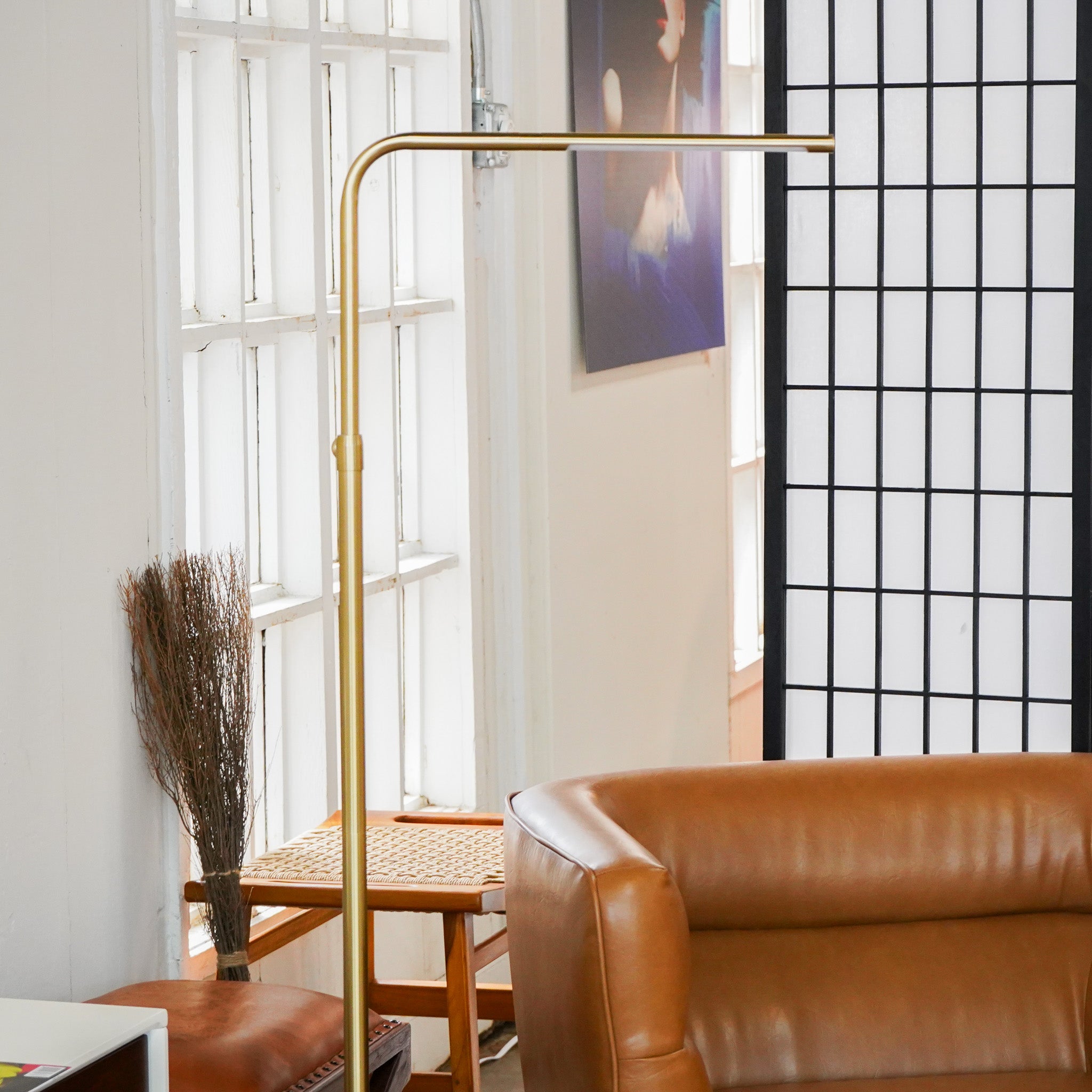 Verve Brassed Gold Floor Lamp with On/Off Switch Adjustable Led Round Base