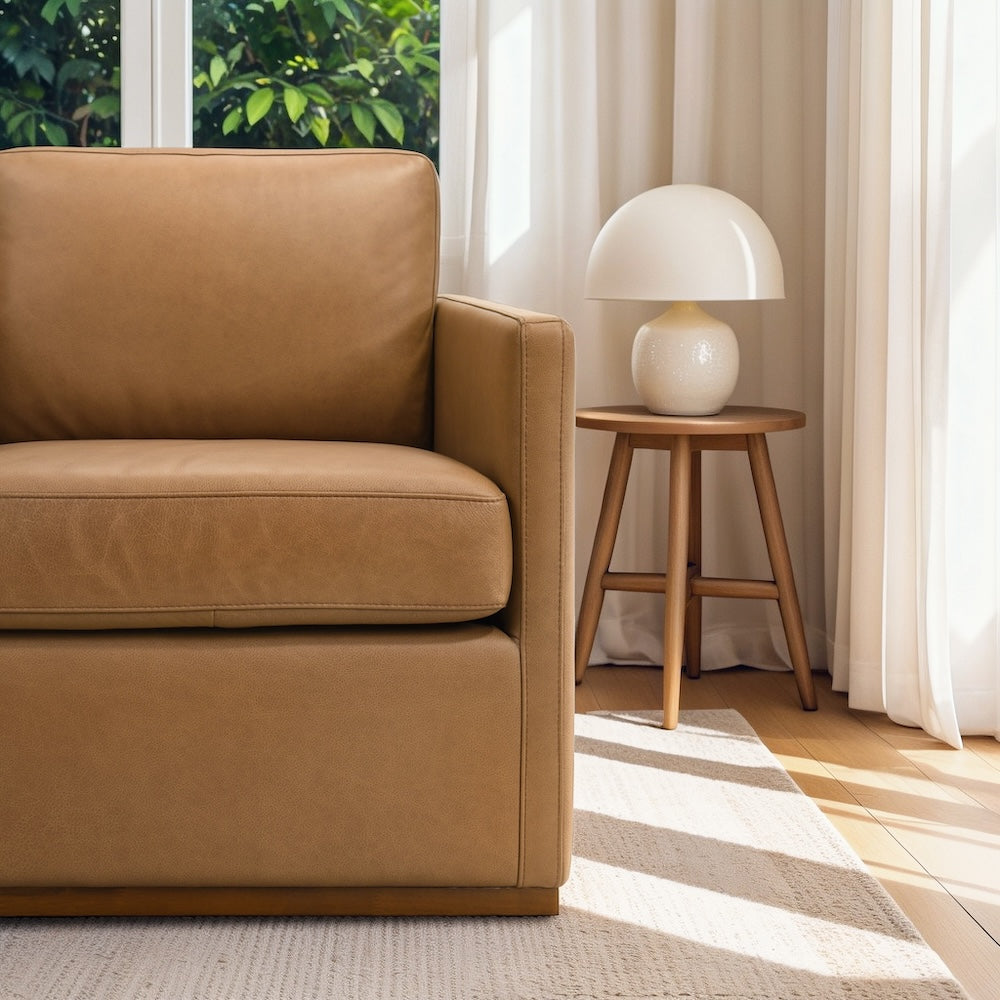 Victor Mid-Century Modern Tan Leather Swivel Chair - MidinMod