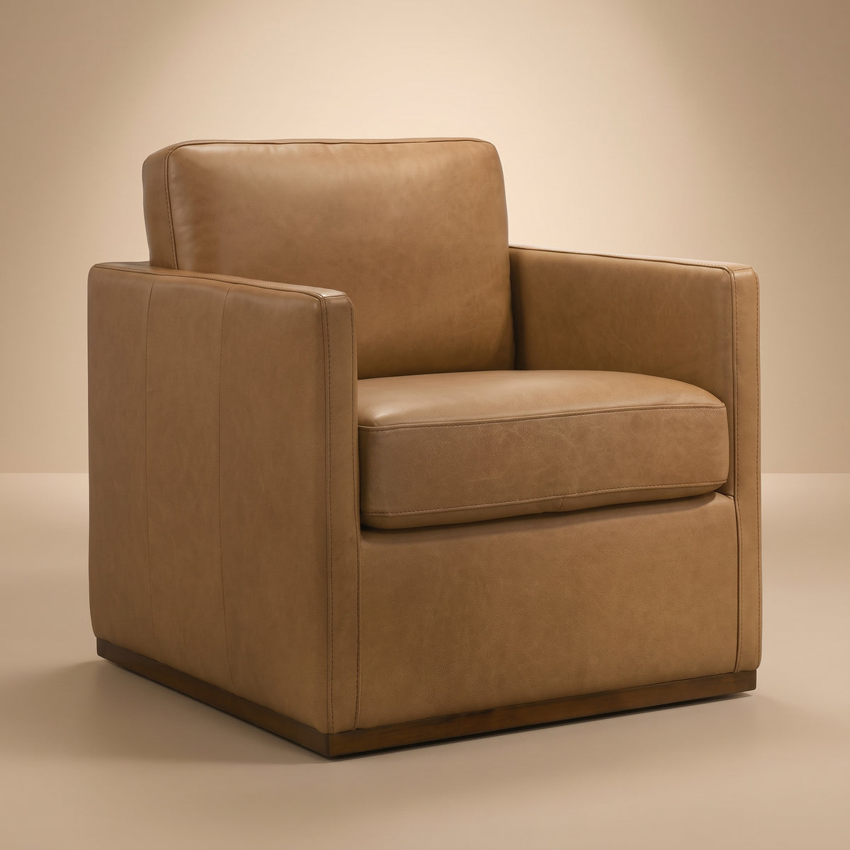 Victor Mid-Century Modern Tan Leather Swivel Chair | MidinMod