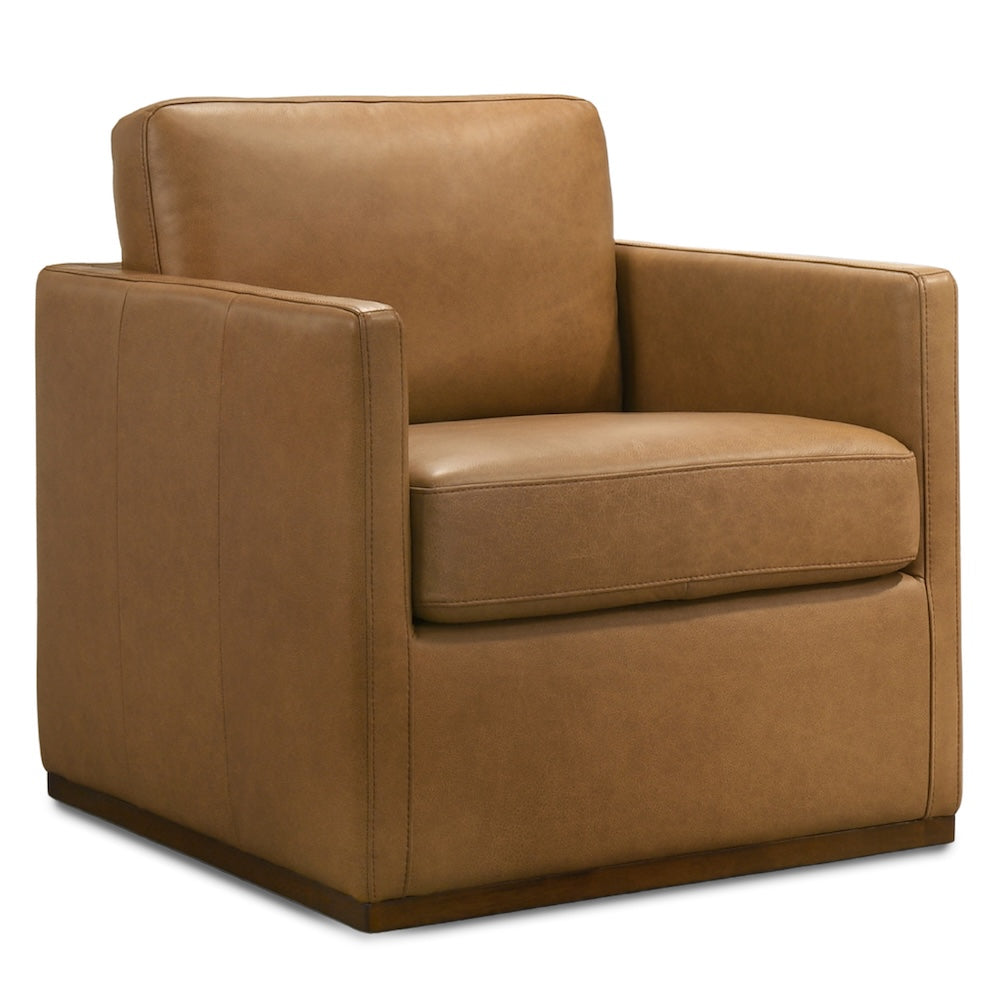 Victor Mid-Century Modern Tan Leather Swivel Chair - MidinMod