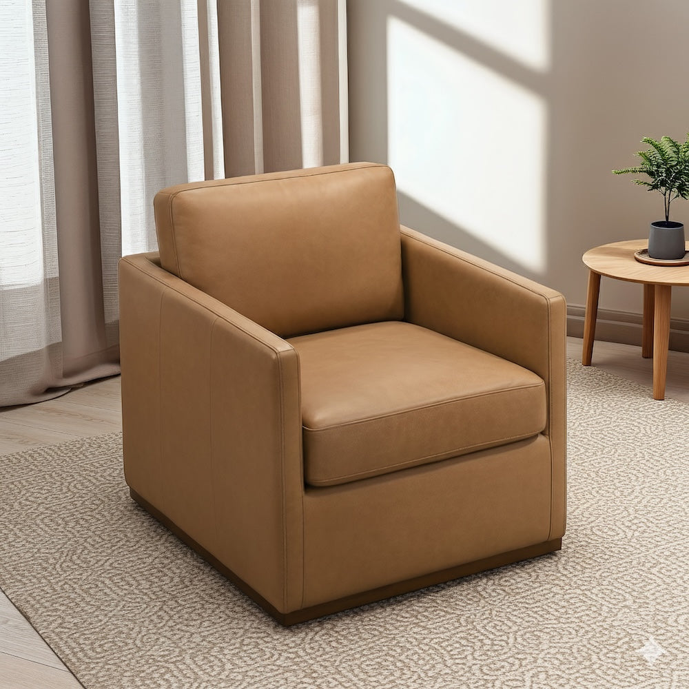 Victor Mid-Century Modern Tan Leather Swivel Chair - MidinMod