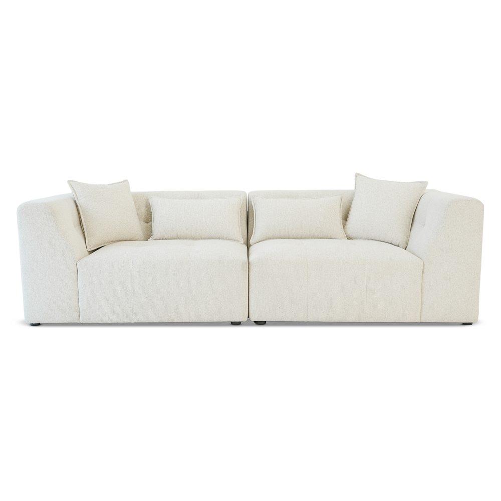 Victoria Beige Chenille Sofa with Biscuit Tufting & Tuxedo Arms | MidinMod