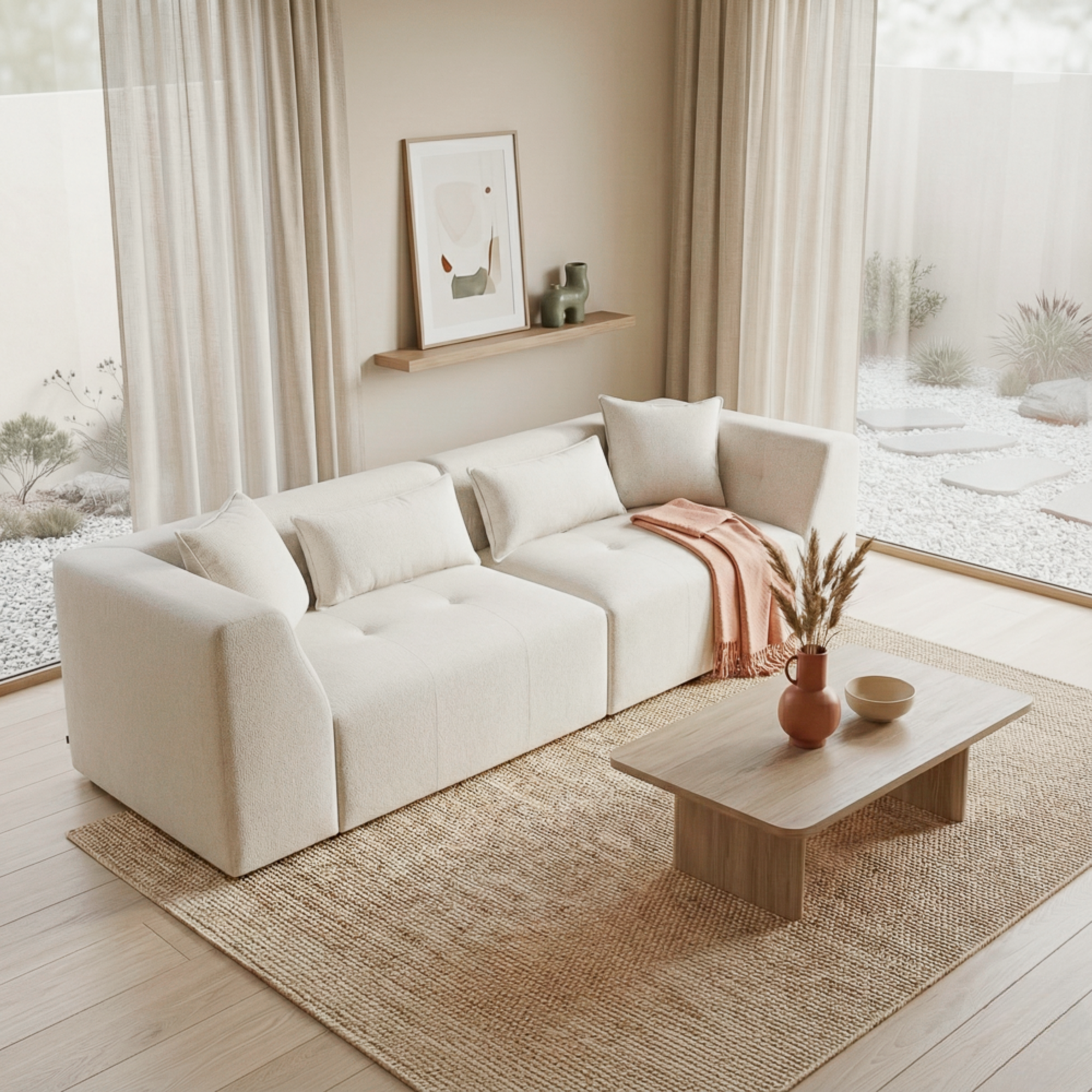 Victoria Beige Chenille Sofa with Biscuit Tufting & Tuxedo Arms | MidinMod