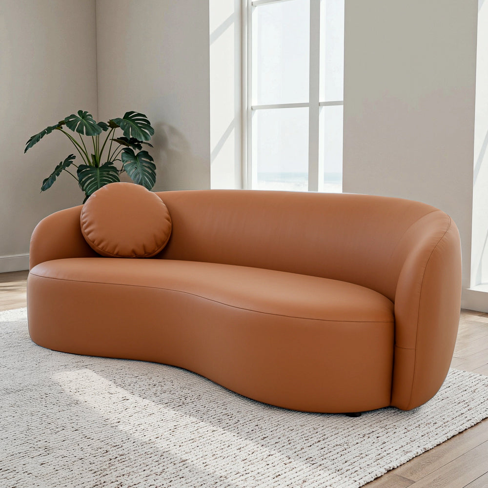 Vista Cognac Vegan Leather Japandi Mid-Century Modern Sofa - MidinMod