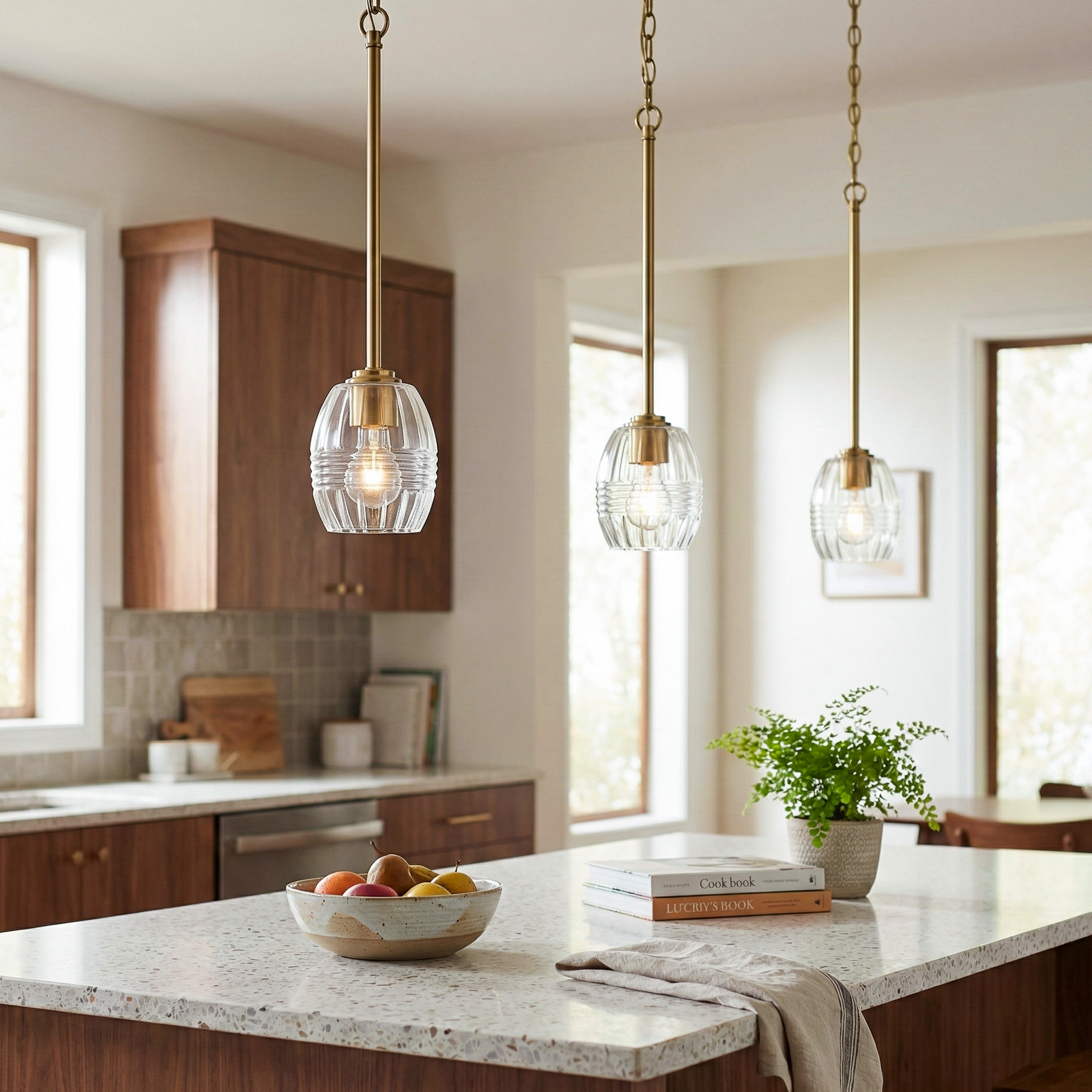 Vista Single Pendant Chain Hanging Light with Clear Glass - Satin Brass - MidinMod