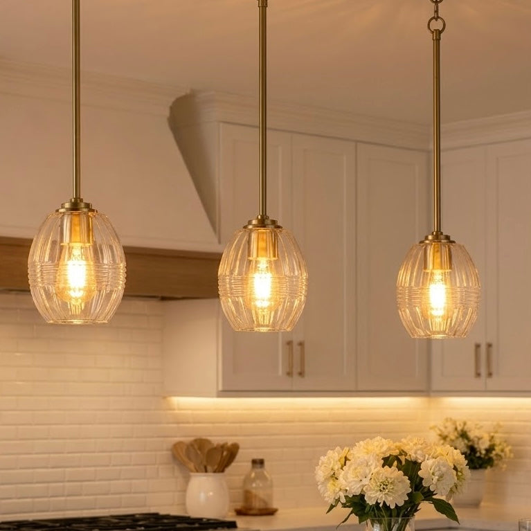Vista Single Pendant Chain Hanging Light | Satin Brass and Clear Glass | MidinMod