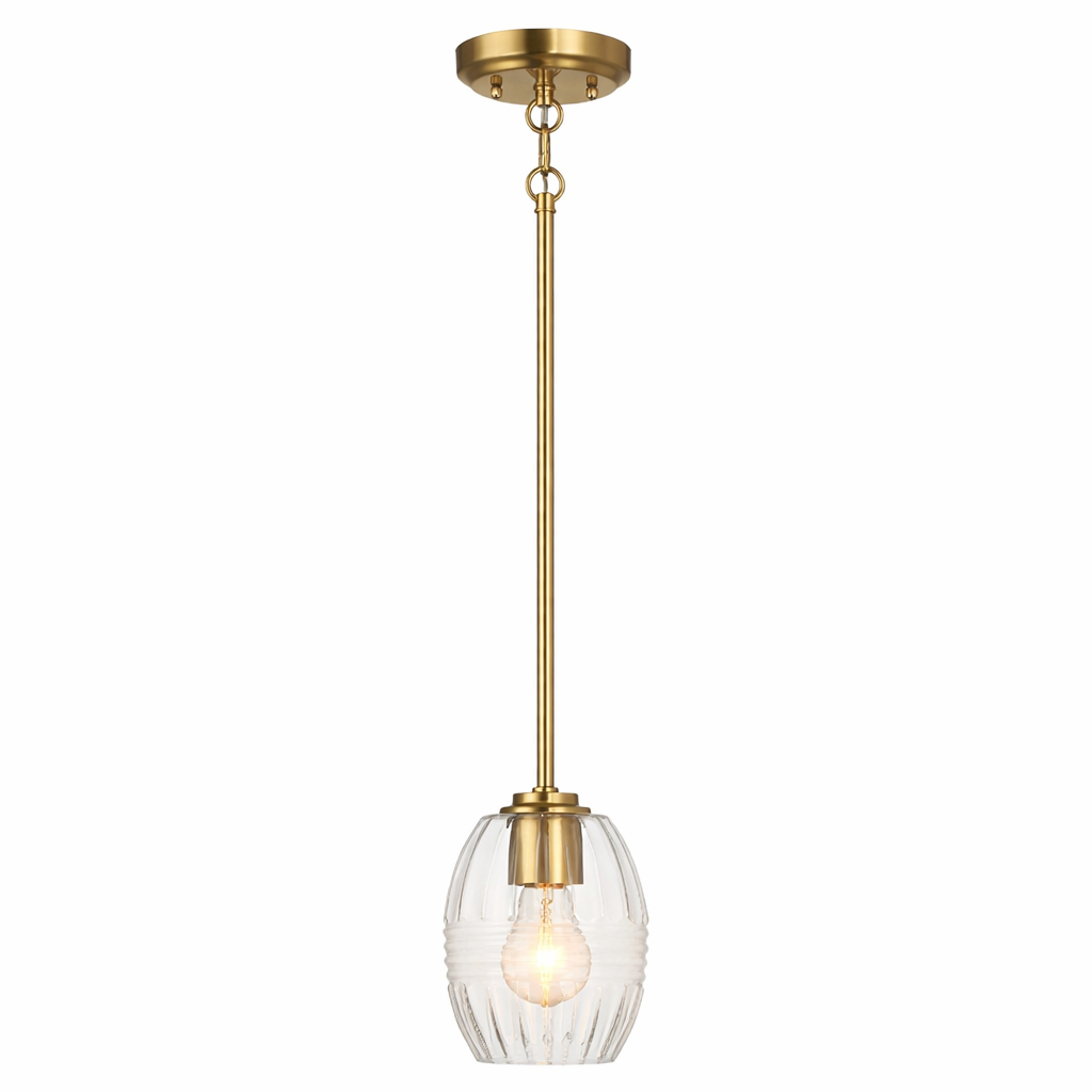 Vista Single Pendant Chain Hanging Light | Satin Brass and Clear Glass | MidinMod