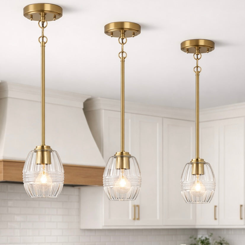 Vista Single Pendant Chain Hanging Light | Satin Brass and Clear Glass | MidinMod