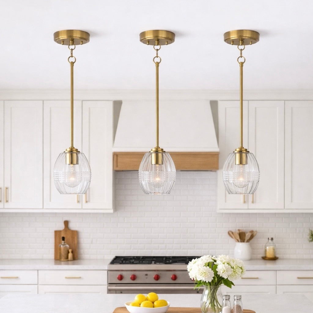 Vista Single Pendant Chain Hanging Light | Satin Brass and Clear Glass | MidinMod