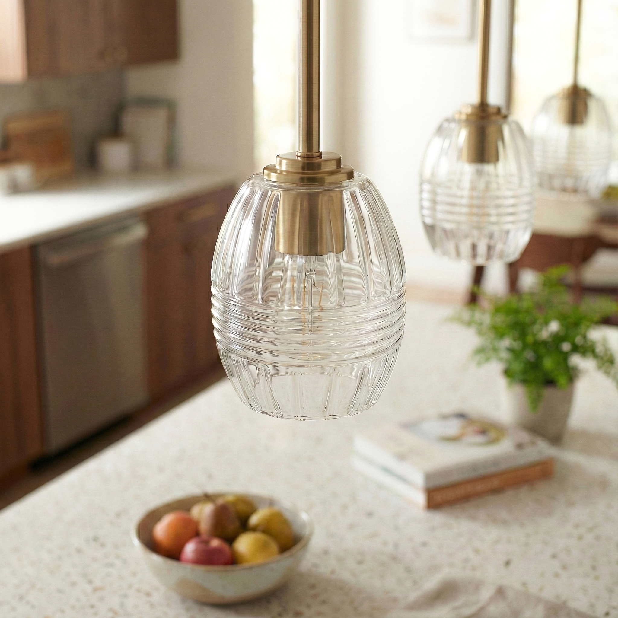 Vista Single Pendant Chain Hanging Light with Clear Glass - Satin Brass - MidinMod