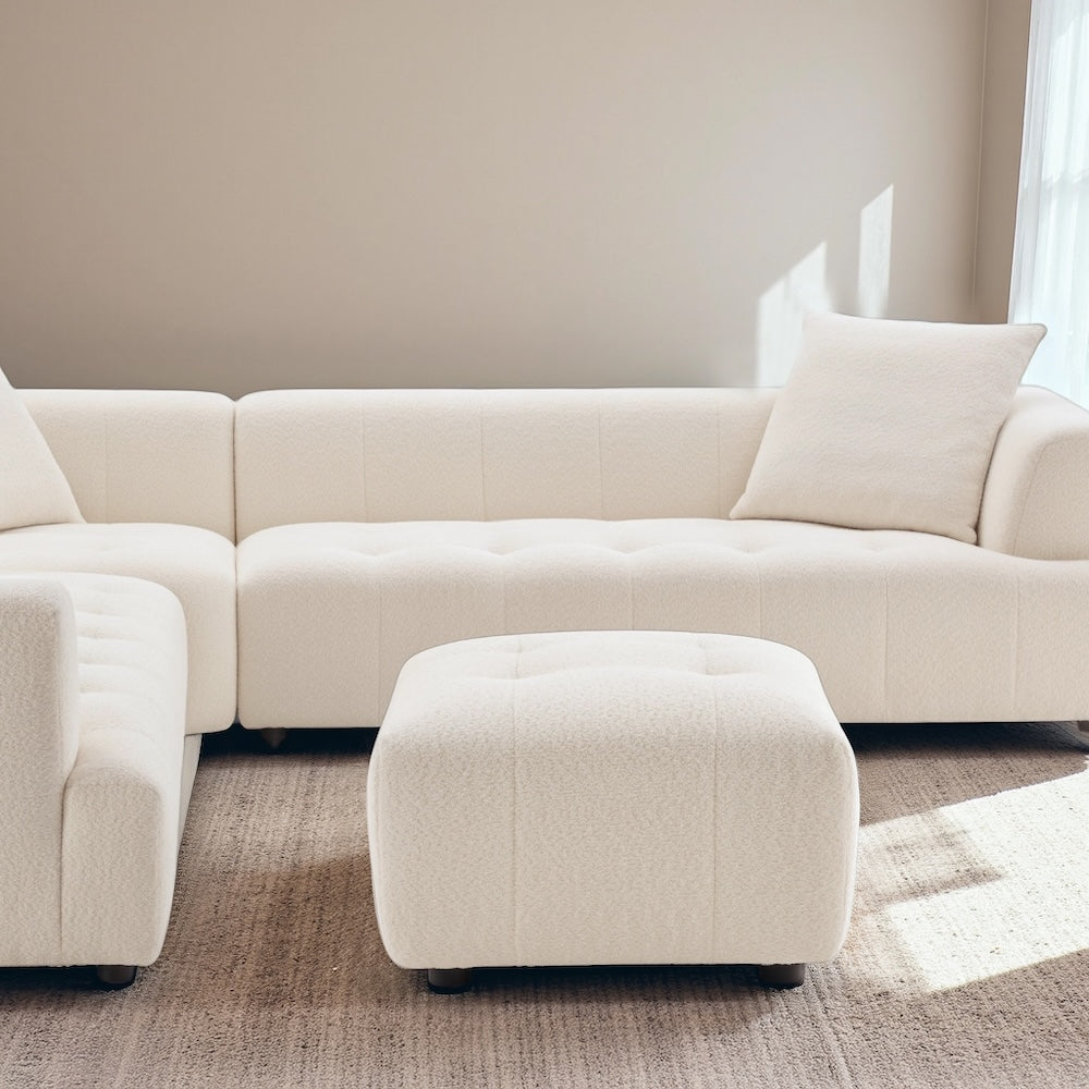 Wade Ivory Boucle Ottoman - MidinMod