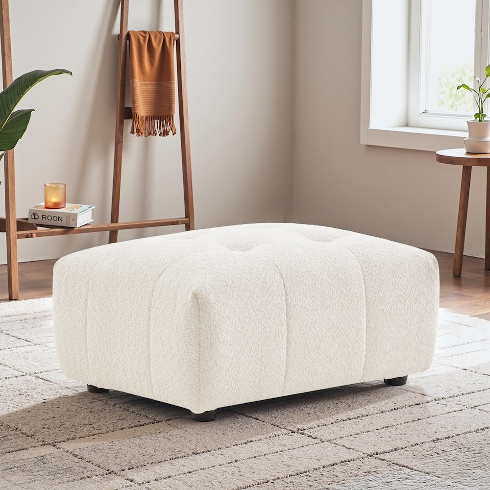 Wade Ivory Boucle Ottoman - MidinMod
