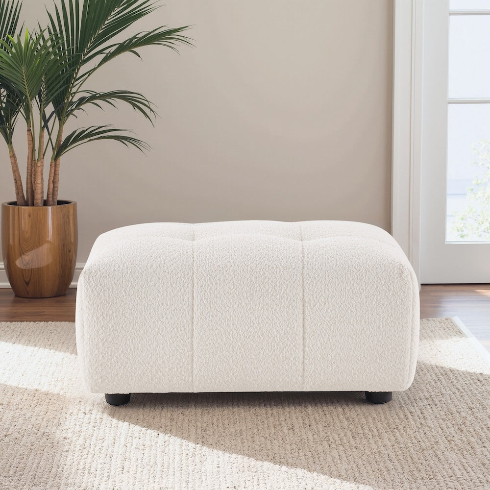Wade Ivory Boucle Ottoman - MidinMod
