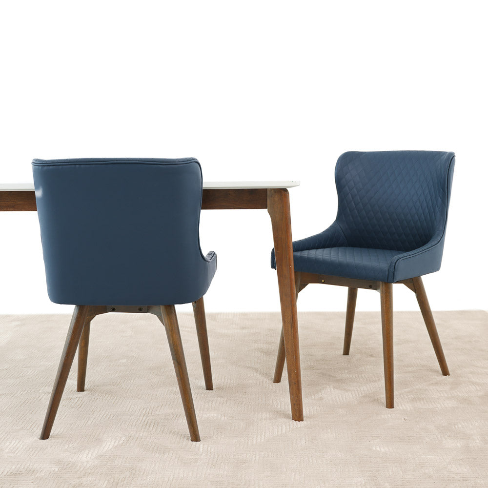 Waller Navy Blue Vegan Leather Dining Chair Set of 2 - MidinMod