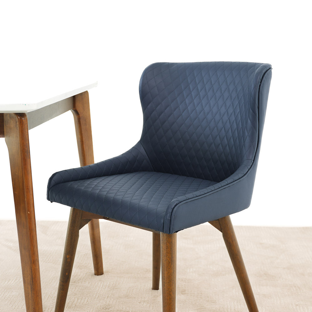 Waller Navy Blue Vegan Leather Dining Chair Set of 2 - MidinMod