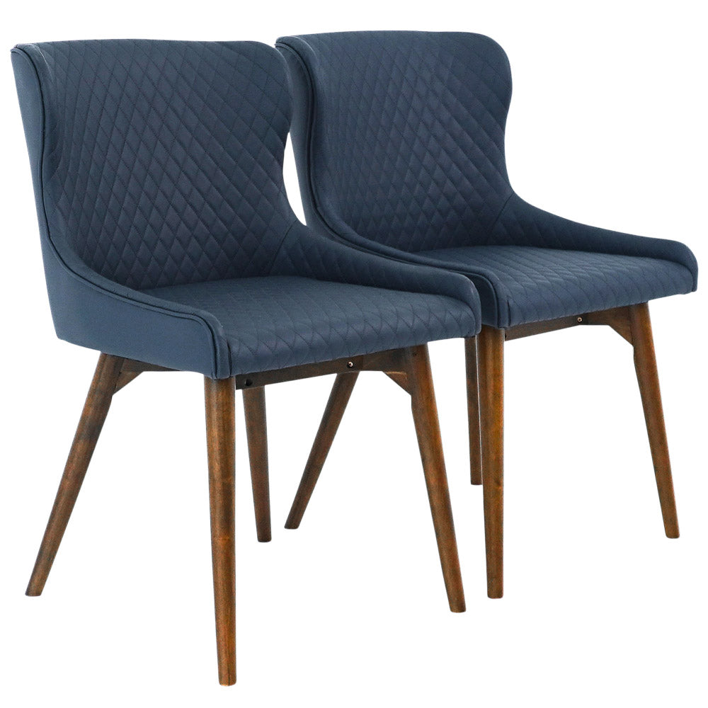 Waller Navy Blue Vegan Leather Dining Chair Set of 2 - MidinMod