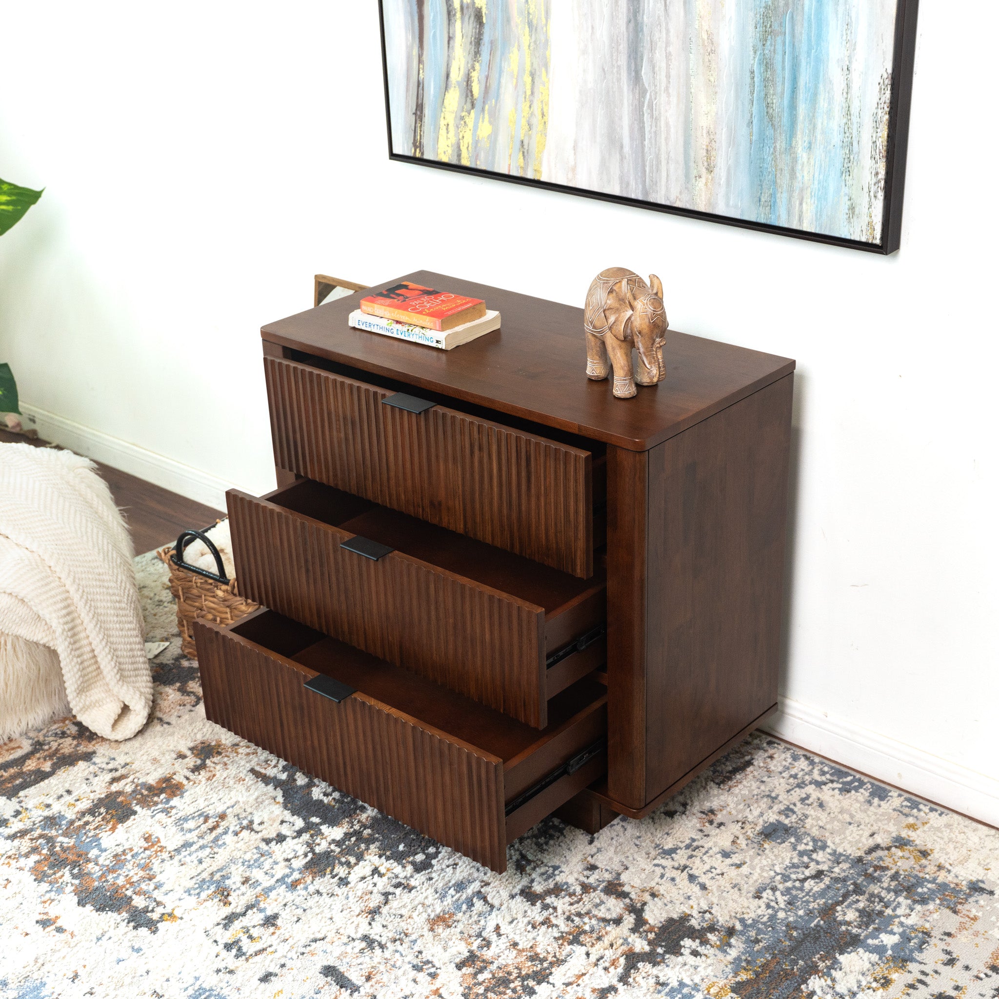 Webster 3 Drawers Walnut Nightstand - MidinMod