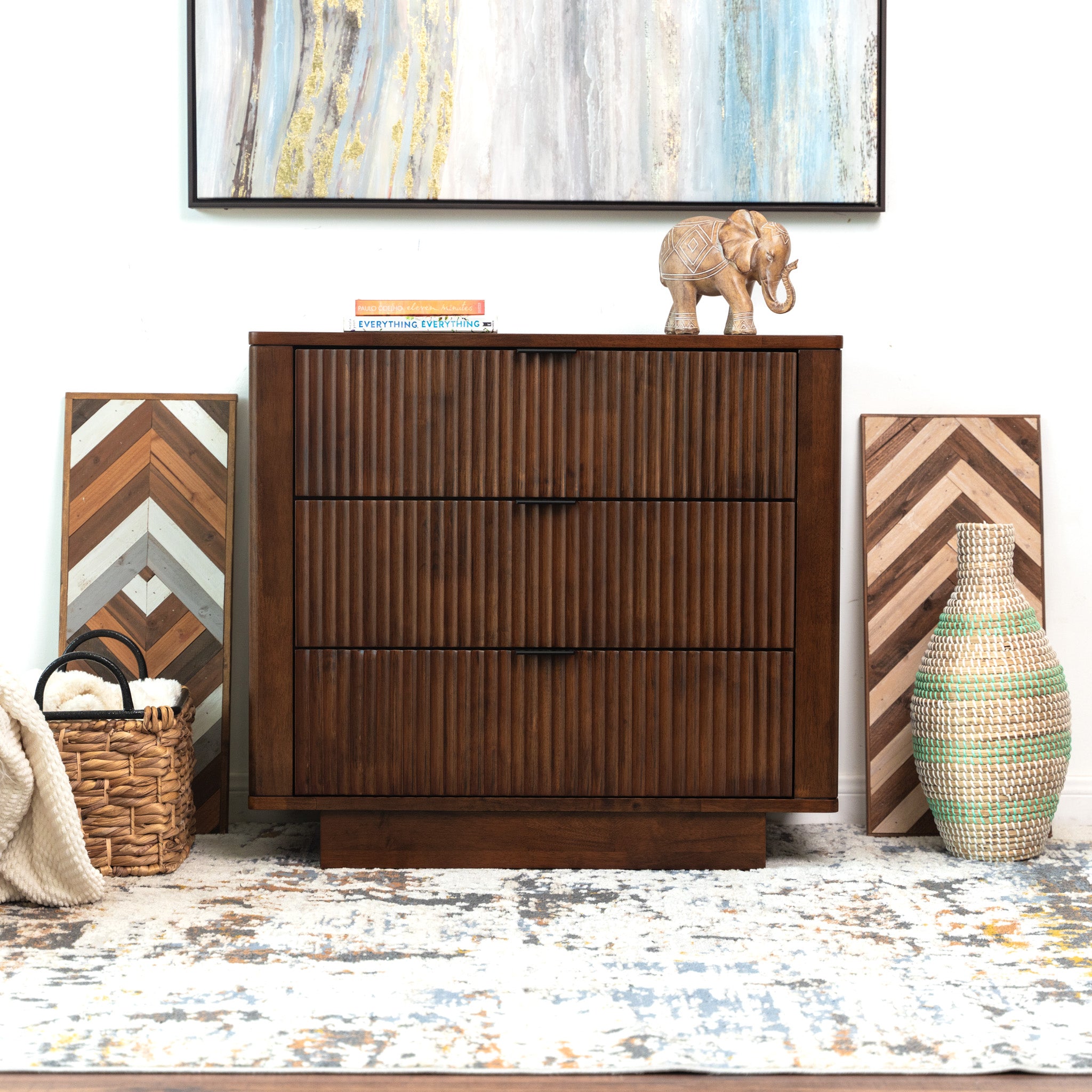 Webster 3 Drawers Walnut Nightstand - MidinMod