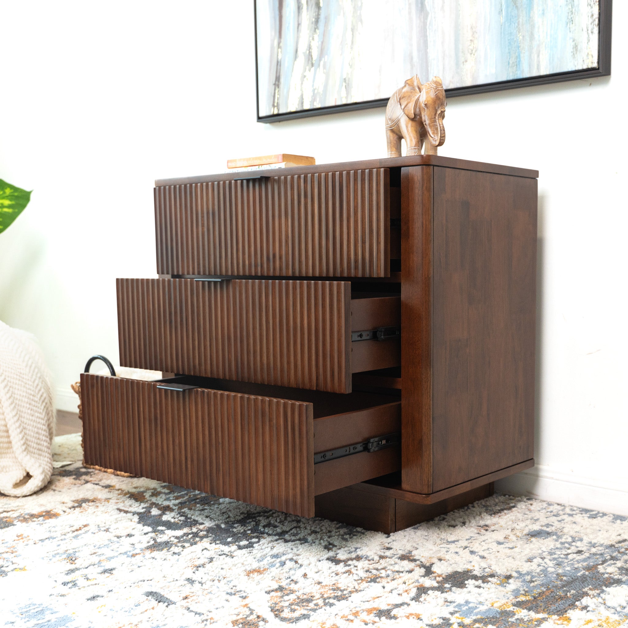 Webster 3 Drawers Walnut Nightstand - MidinMod