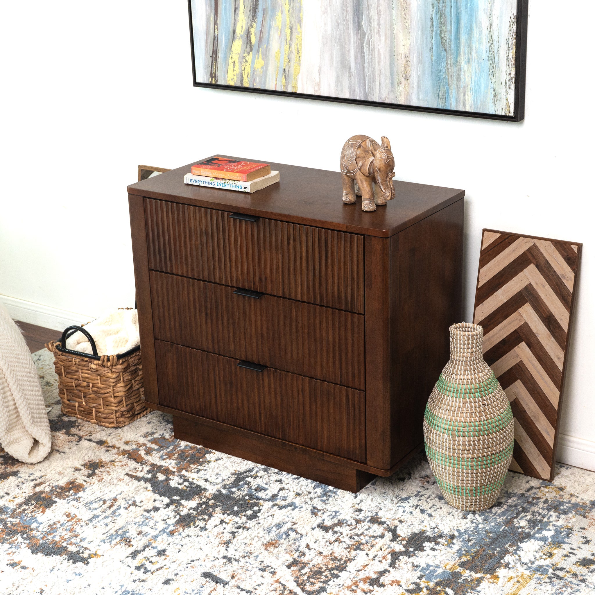 Webster 3 Drawers Walnut Nightstand - MidinMod