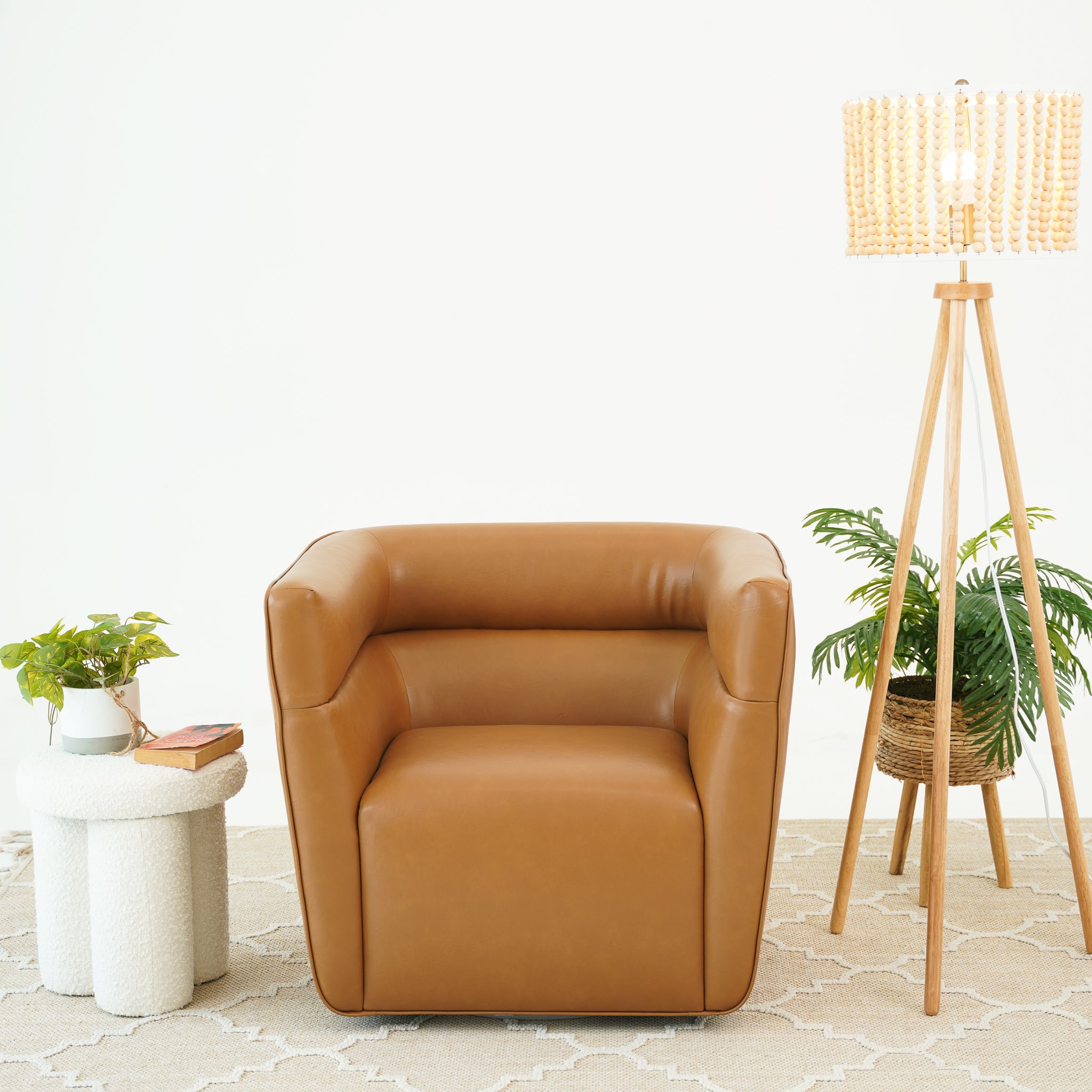 Weimar Swivel Chair - Tan Vegan Leather - MidinMod