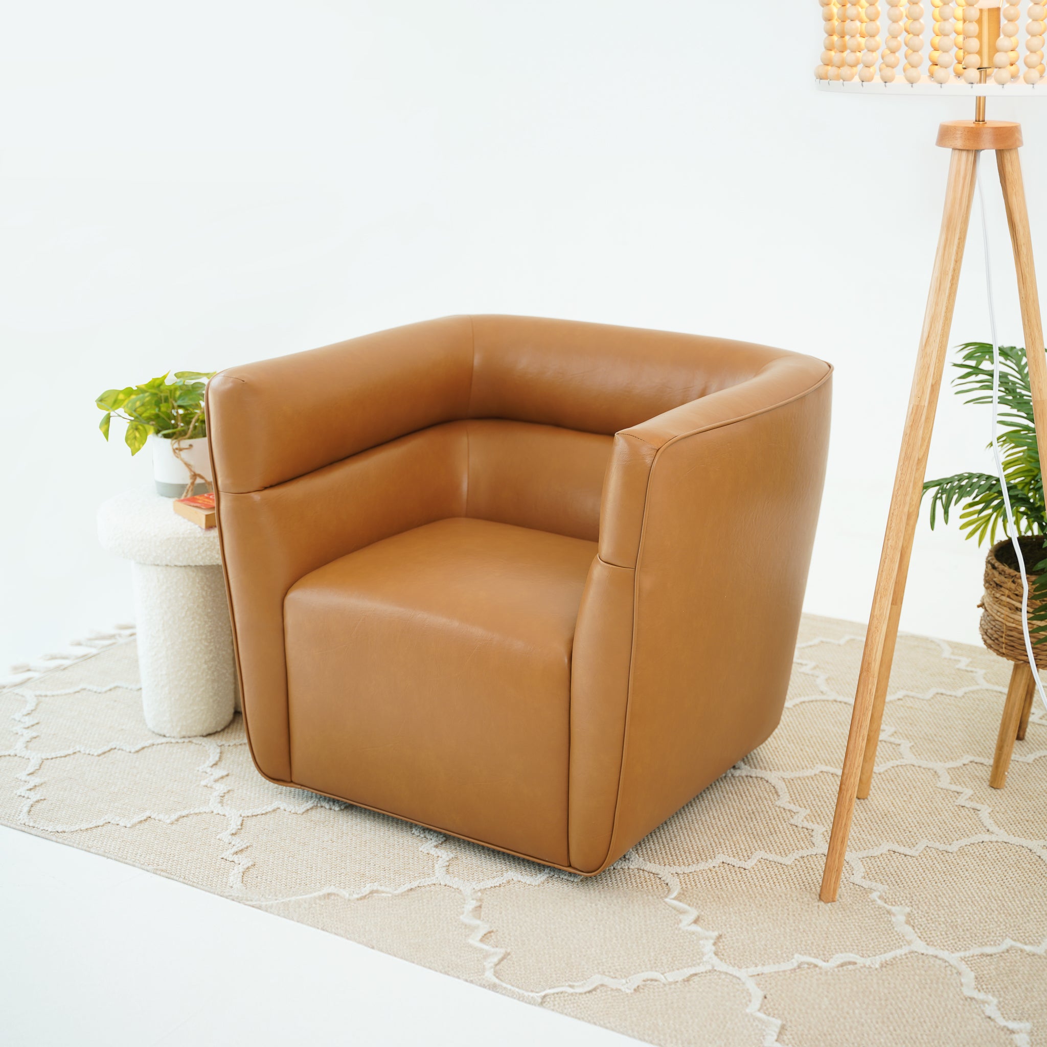 Weimar Swivel Chair - Tan Vegan Leather - MidinMod