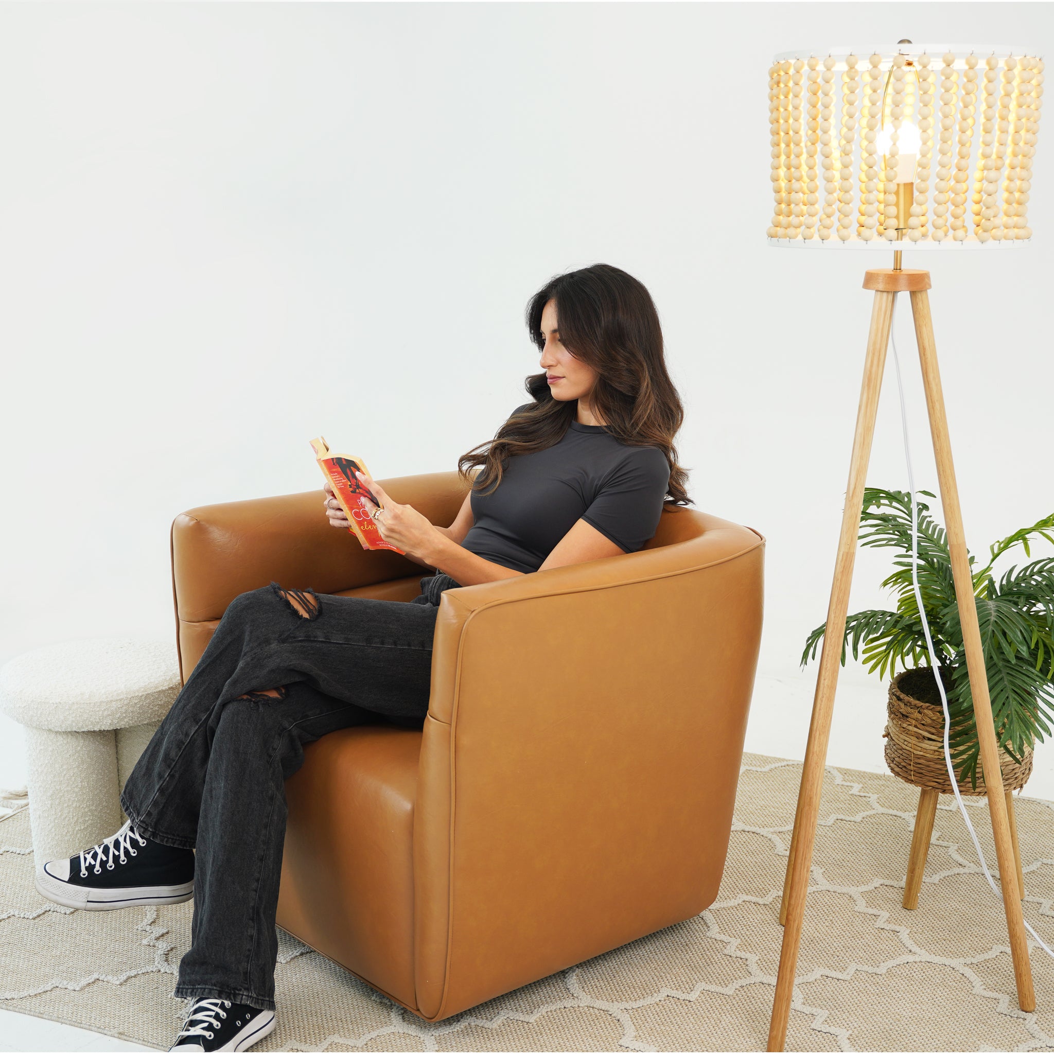 Weimar Swivel Chair - Tan Vegan Leather - MidinMod