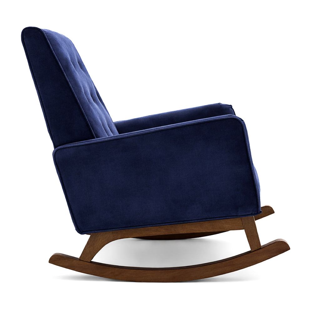 Windsor Rocking Chair | Dark Blue Velvet & Solid Wood Base | MidinMod