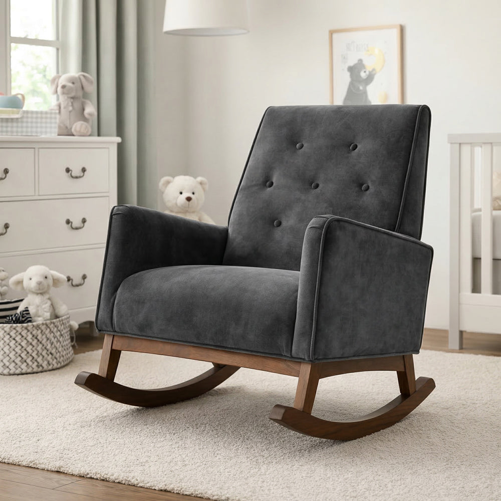 Windsor Rocking Chair | Dark Grey Velvet & Performance Modern Seating | MidinMod