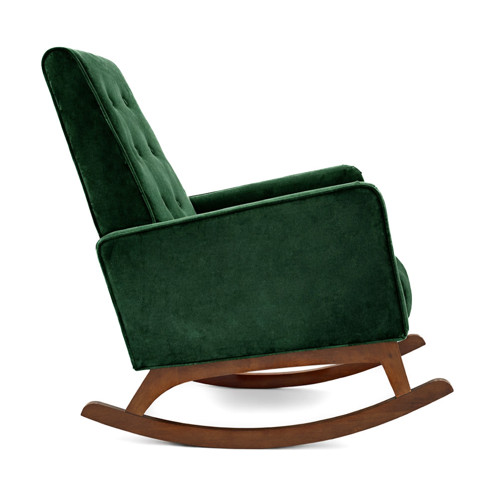 Windsor Rocking Chair | Green Velvet & Solid Wood Legs | MidinMod