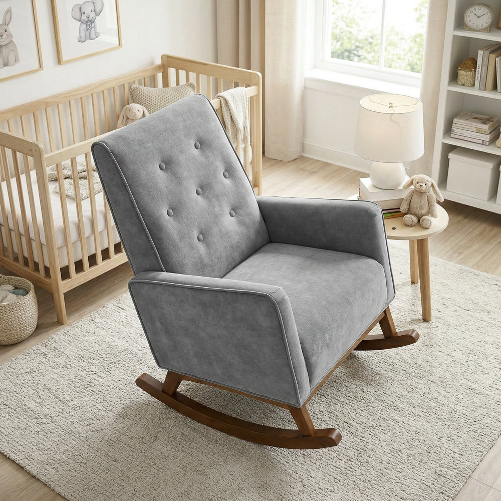 Windsor Rocking Chair | Grey Microfiber & Performance Fabric | MidinMod