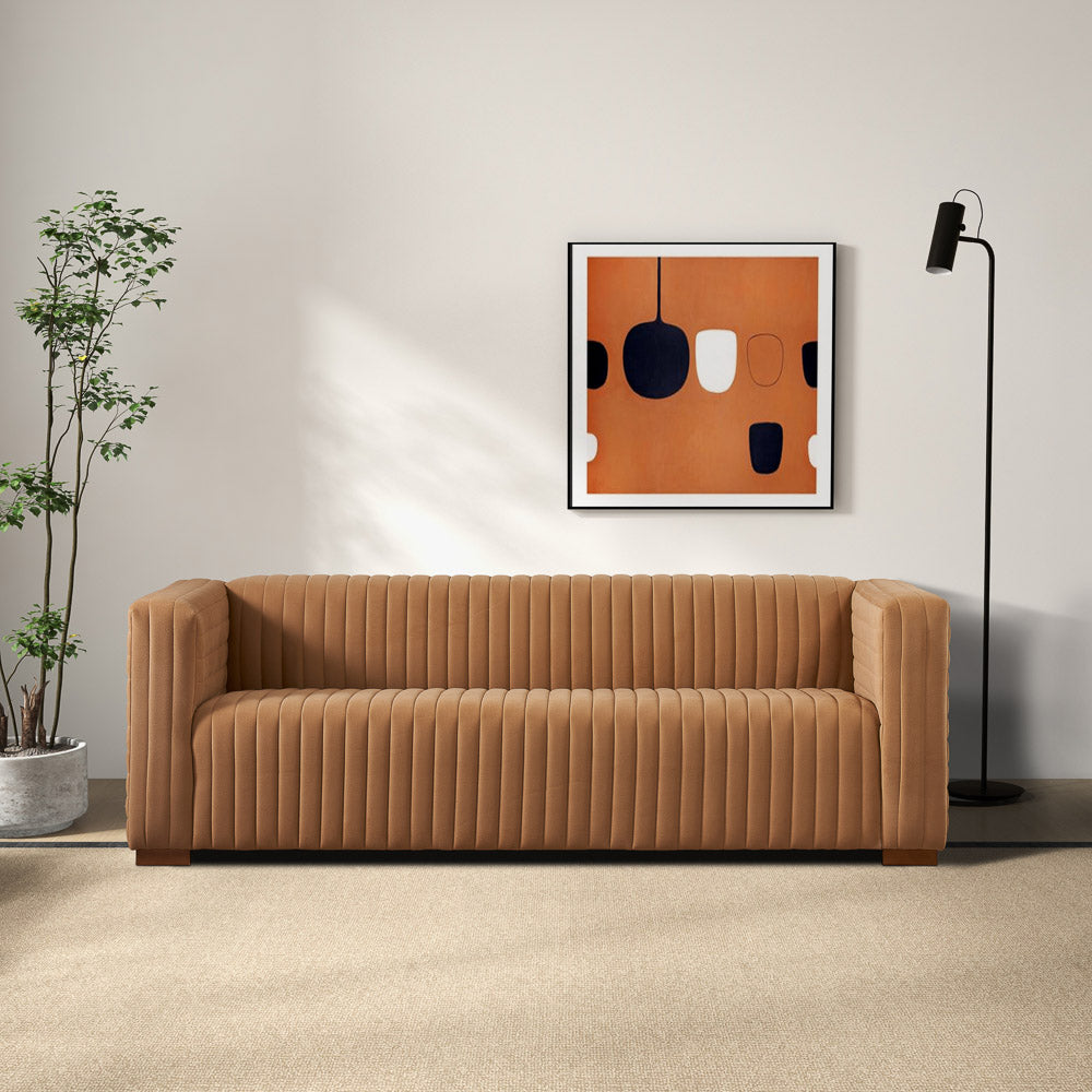 Zaha Cognac Velvet Sofa - MidinMod