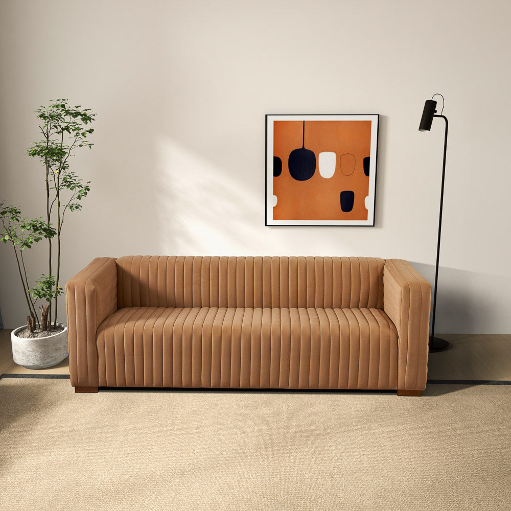 Zaha Cognac Velvet Sofa - MidinMod