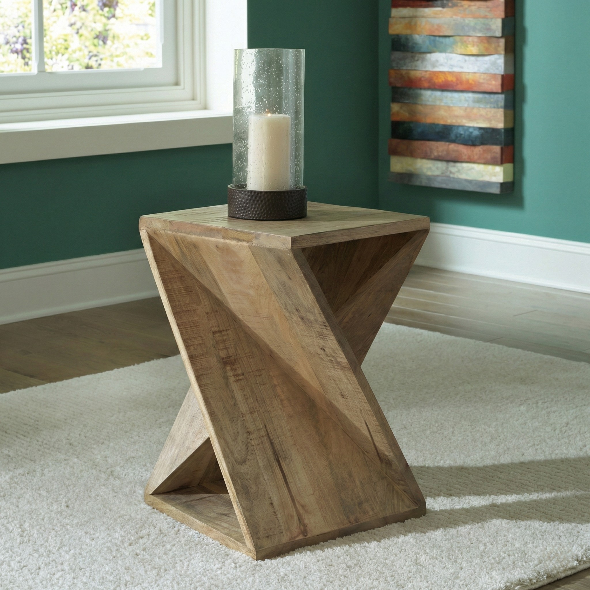 Zalemont Twist Design Wood Accent Table in Distressed Brown | MidinMod
