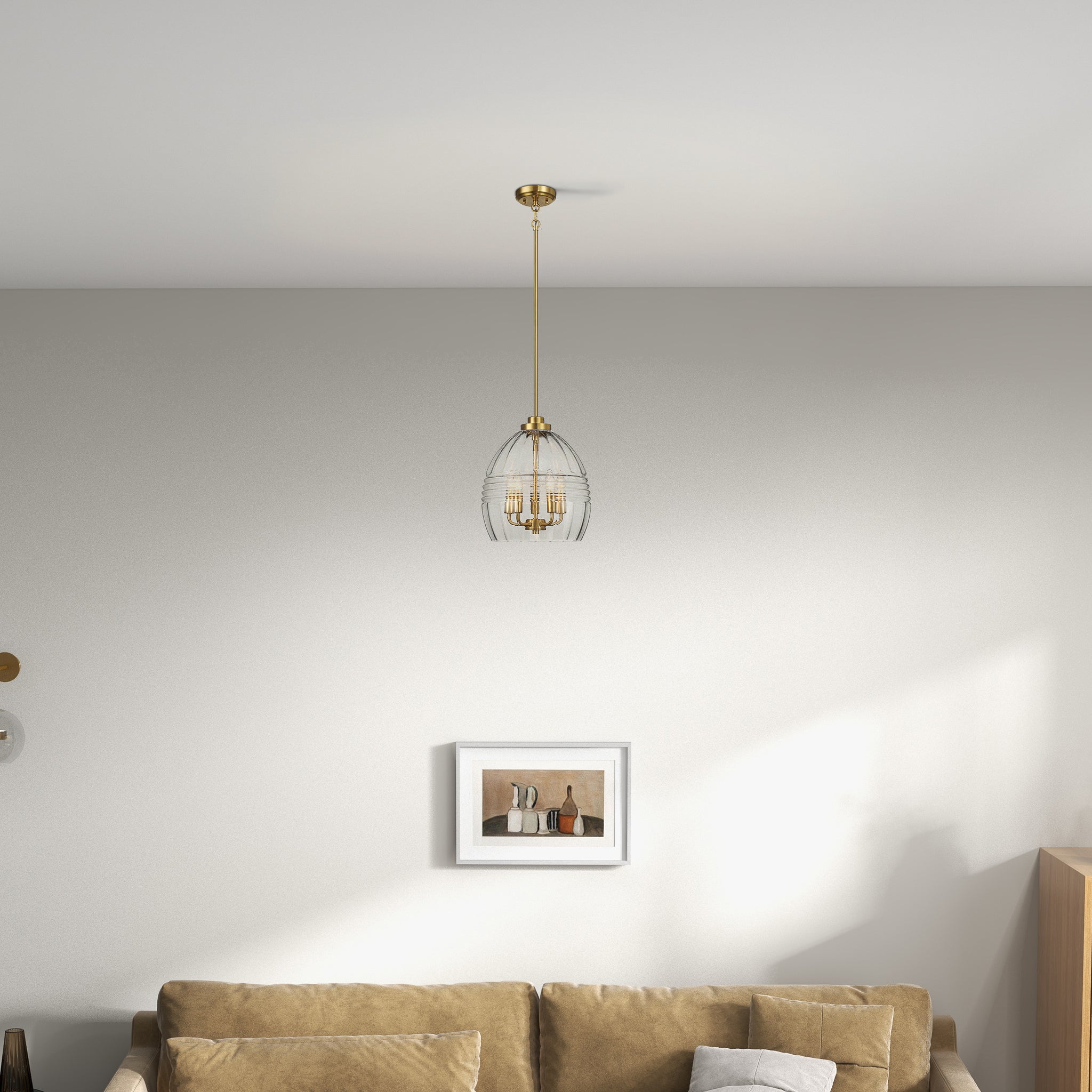 Zen Five Pendant Chain Hanging Light with Clear Glass - Satin Brass