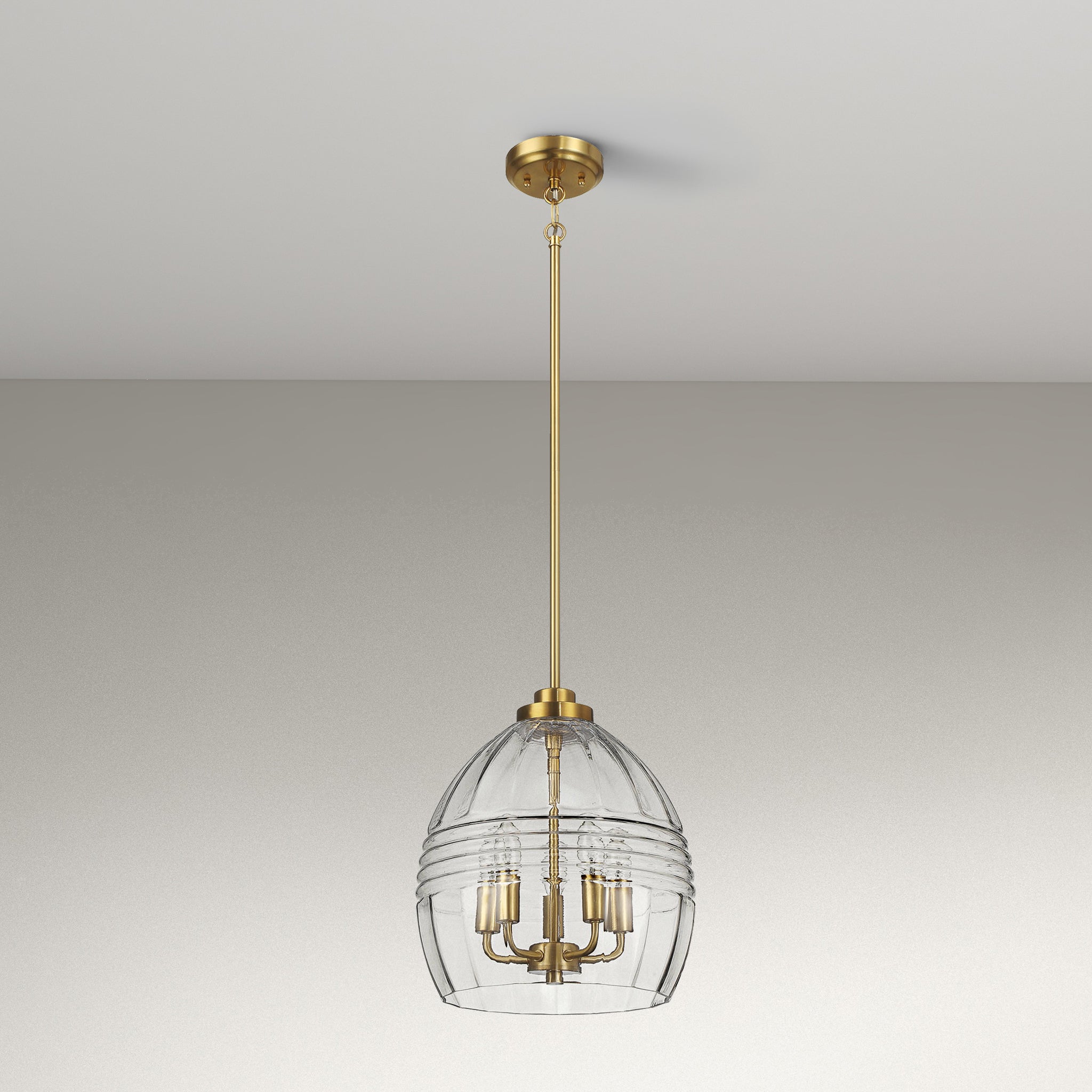 Zen Five Pendant Chain Hanging Light with Clear Glass - Satin Brass