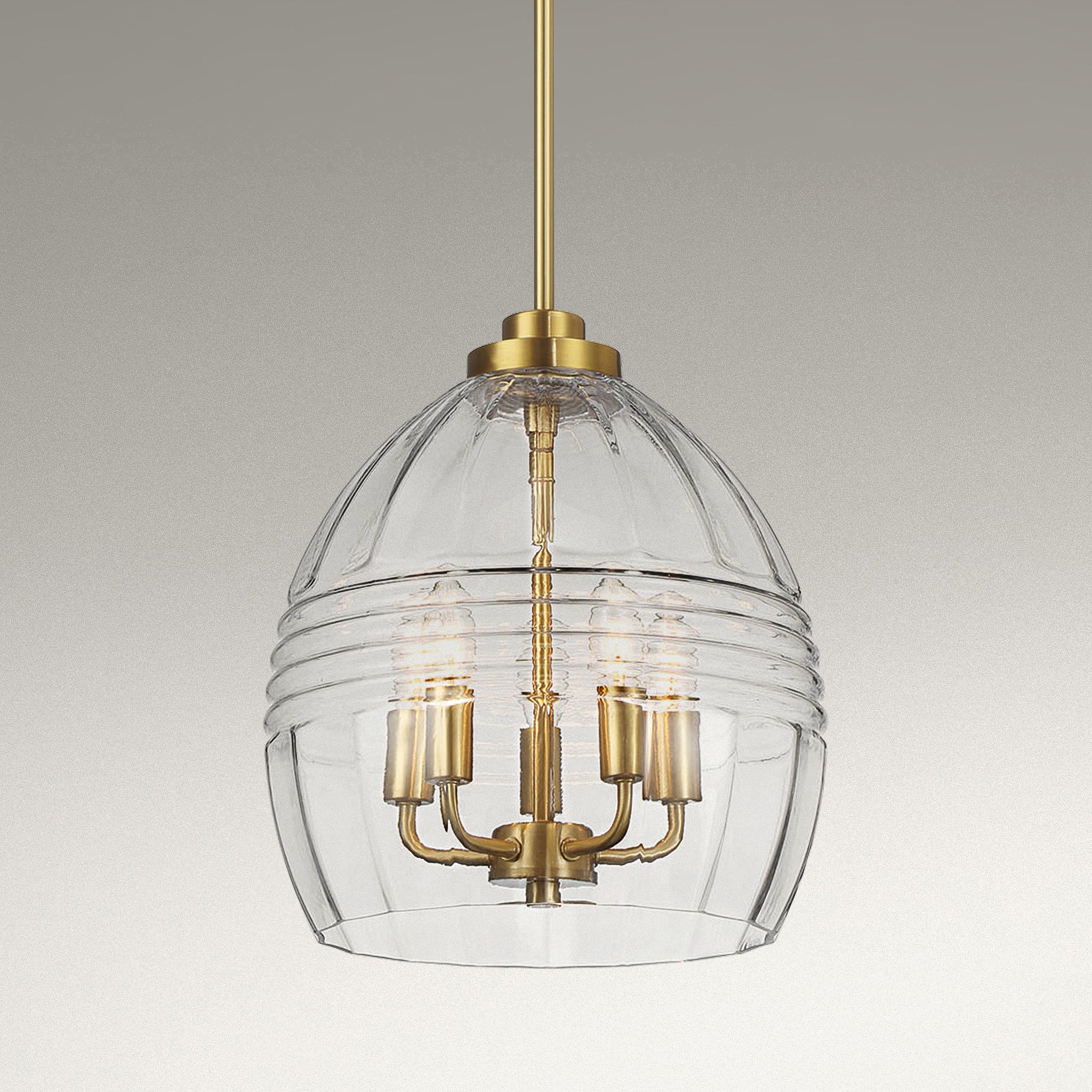 Zen Five Pendant Chain Hanging Light with Clear Glass - Satin Brass