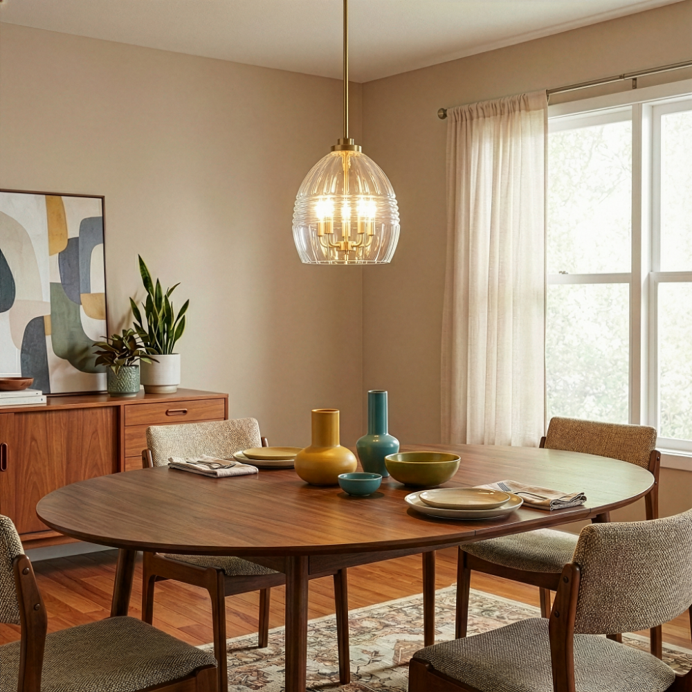 Zen 5-Light Chain Hanging Pendant | Satin Brass and Clear Glass | MidinMod