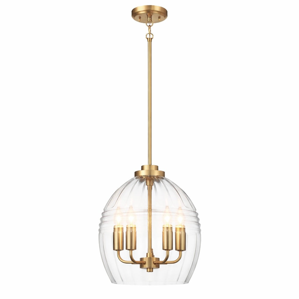 Zen Five Pendant Chain Hanging Light with Clear Glass - Satin Brass