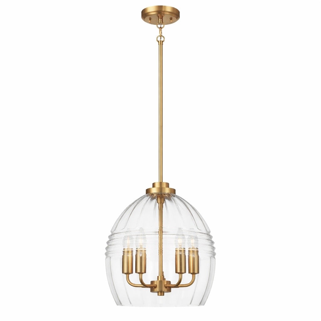 Zen Five Pendant Chain Hanging Light with Clear Glass - Satin Brass