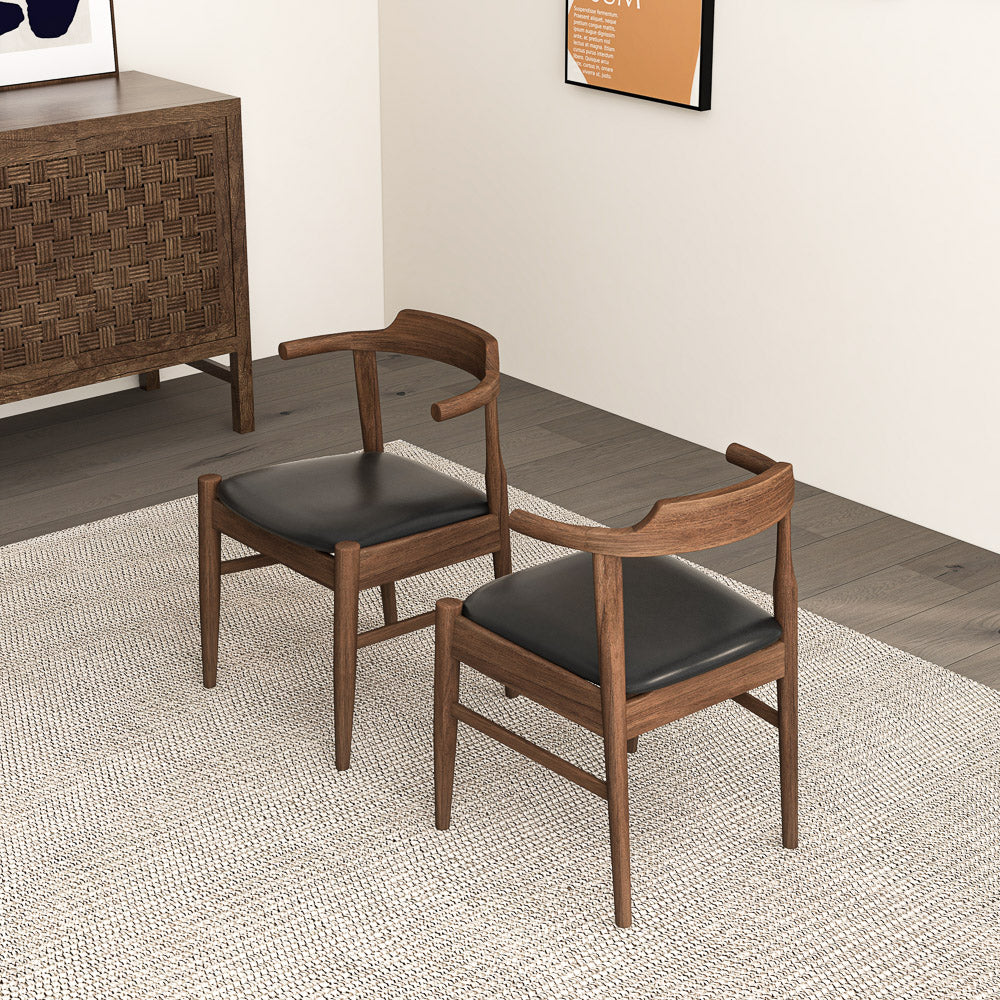 Zola Dining Chair Black Leather Set of 2